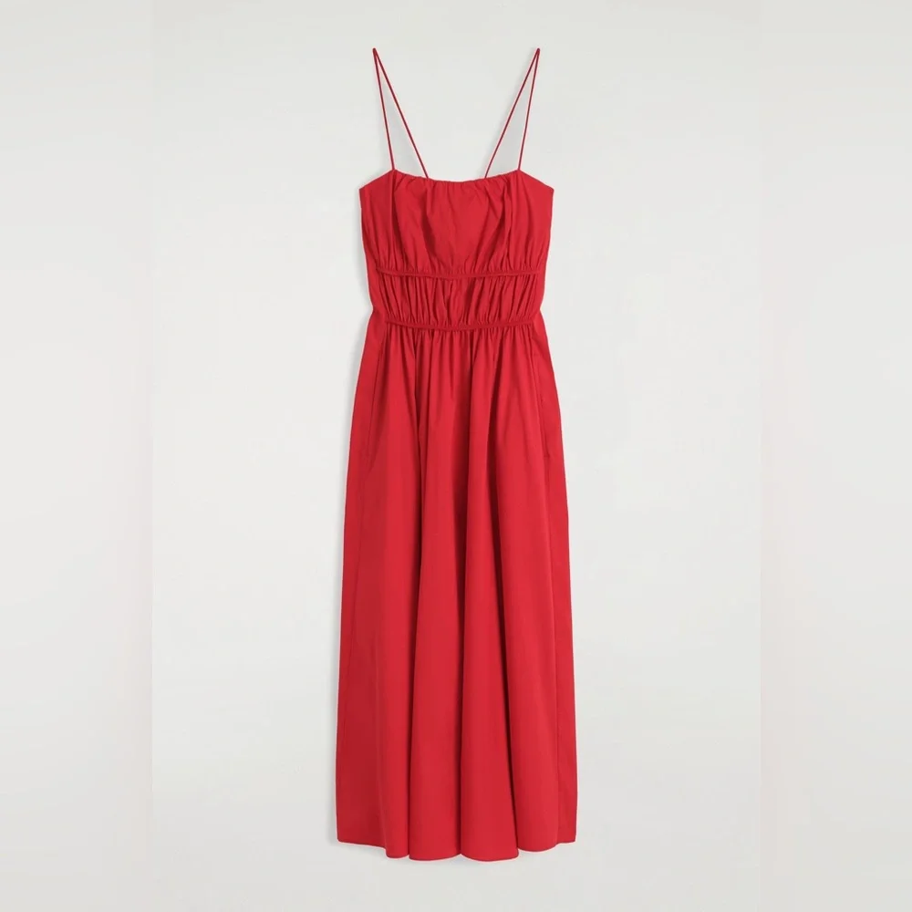 COS Gathered-Waist Midi Dress Red Bright Sleeveless Size 12 NWOT - Picture 4 of 14